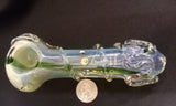 Large, Thick, Color-Changing, Glass Pipe with Sculpted Glass ornament & Bling