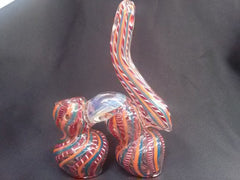 Orange-Red Striped, Inside-Out, Glass Double-Bubbler