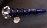 Large, Blue & Clear, Ribbed Glass Pipe