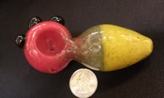 Rasta Color, Frit Glass Pipe with Dark Green Marbles
