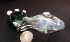 Heavy, Thick, Smoke and Green Glass Pipe with Marbles and Jeweled Sequins