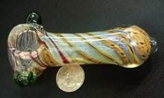 Color Changing, Ribbon Striped Glass Pipe with Marble