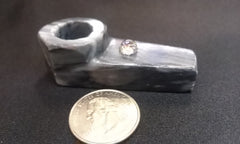 Small Gray Carved Onyx Pipe with Attached Jewel Bling