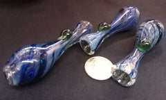 Hand Blown Blue Glass Chillum with Marble