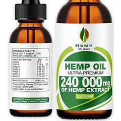 Hemp King - Hemp Oil Drops - 100% Natural Extract - Natural Dietary Supplement - Rich in Omega 3&6 Fatty Acids for Skin & Heart Health - Vegan Friendly
